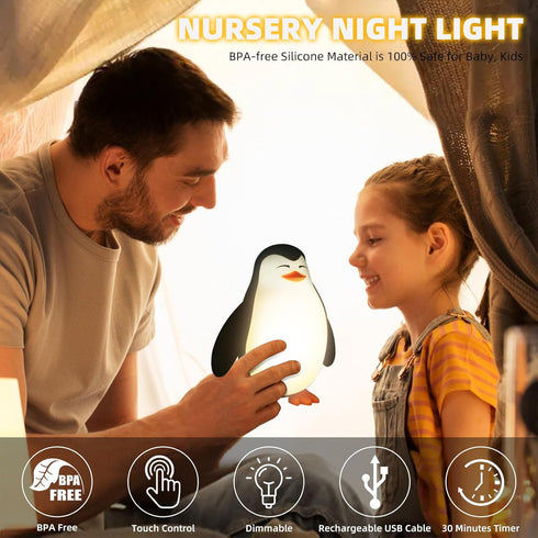 3 Dimmable Tcamp Cute Penguin Night Light for Kids, Level Nursery Nightlight Lamp, Cute Silicone Squishy Lighted