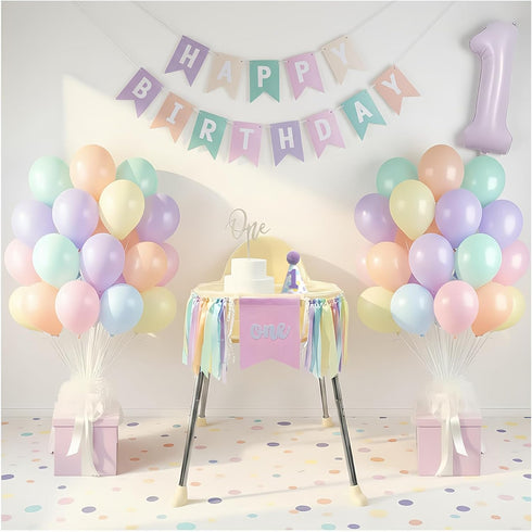 Bapukzy First Birthday Decorations for Girl - Complete Party Set with High Chair