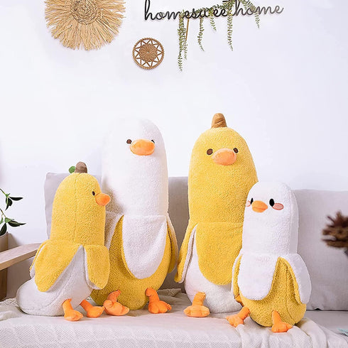 PEACH CAT Banana Duck Plush Pillow, Cute Stuffed Animal for Girls and Boys, White 19.7"