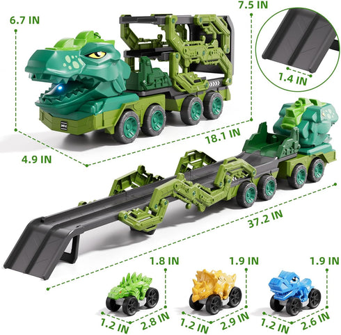 10 1 9 3-5 3 4 5 6 7 8 IHAHA in Dinosaur Truck Toys with Dino Cars for Kids Years, Dino Carrier Truck with Foldable