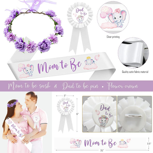 HYCSANBAO Elephant Baby Shower Decorations for Girl, Pink Purple Elephant Baby Shower Party Supplies, It's a Girl