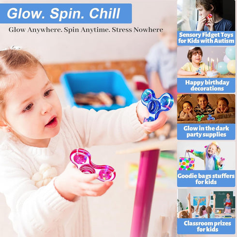 2 Pack, 4-8-12 Fidget Spinner Light up Sensory Fidget Toys Adults Kids with Autism ADHD, Kids Easter Basket Stuffers