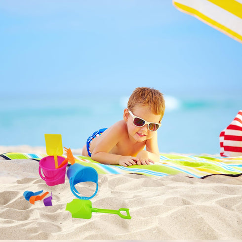 The Dreidel Company Mini Beach Playsets, 12-Pack Play Set with 1 Sand Bucket, 1 Shovel, 1 Rake, and 1 Scoop for Kids