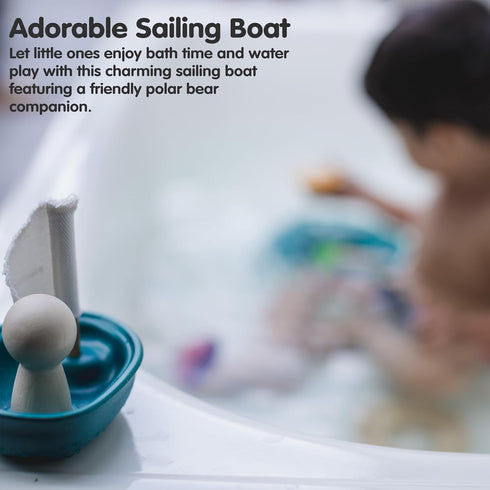 PlanToys Polar Bear Sailing Boat Bath Toy for Toddlers | Montessori Wooden Water Toys for Kids | Eco-Friendly Floating