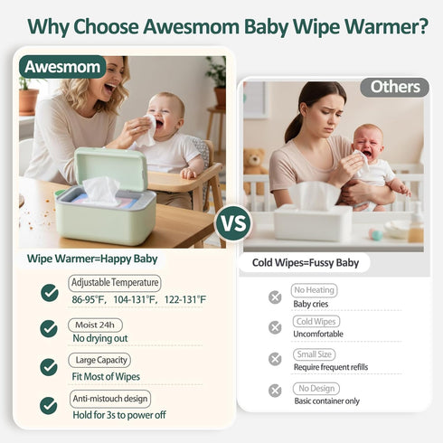 3-Level Baby Wipe Warmer, Temperature Control, Quiet and Even Heating, Large Capacity for Diaper Changes Green