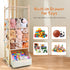 BENCHRY Stuffed Animal Storage with Tiny Toys Tray, Wood Stuffed Animal Zoo Storage with Brake Wheels, Space-Saving
