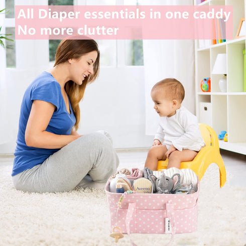 QiANBiRD Pink Diaper Caddy Organizer for Baby Girl-Large Portable Diaper Caddy Basket for Changing Table-Diaper