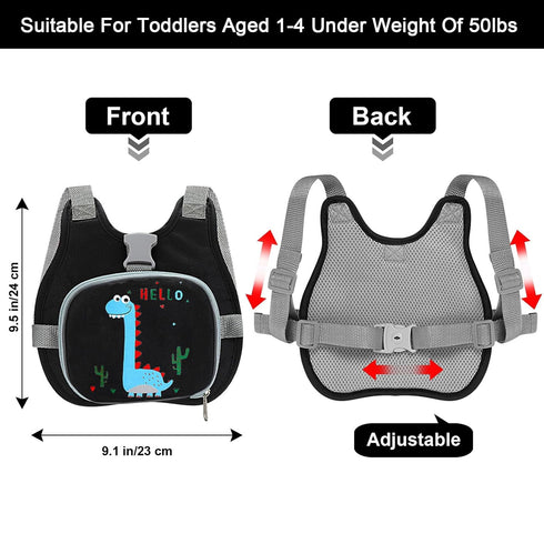Accmor Toddler Harness Leash+ Reflective Anti Lost Wrist Link, Cute Dinosaur Kids Harness with Leash, Foldable Child Harness Baby Leash Boys Walking Wristband Assistant Belt for Outdoor Travel