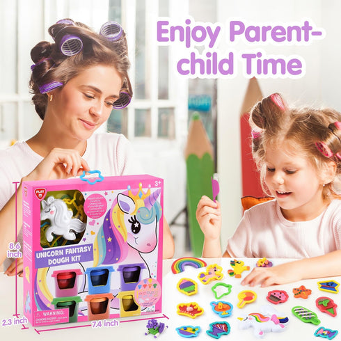 PLAY Unicorn Playdough Sets for Kids Ages 4-8, Ice Cream Set DIY Toy, Safe & Non-Toxic Playdough Set for Girls