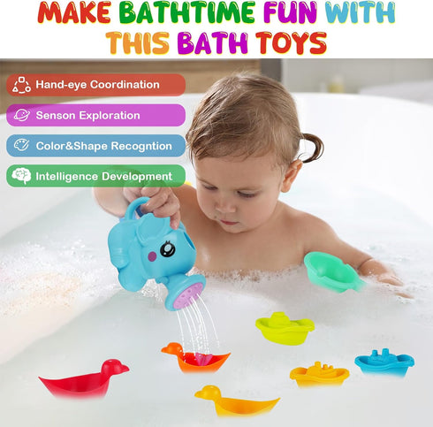 BeneFine Kids,12 Baby Bath Toys for PCS Mold Free Bath Toys for Toddlers with Floating Boats,Watering Can,Floating