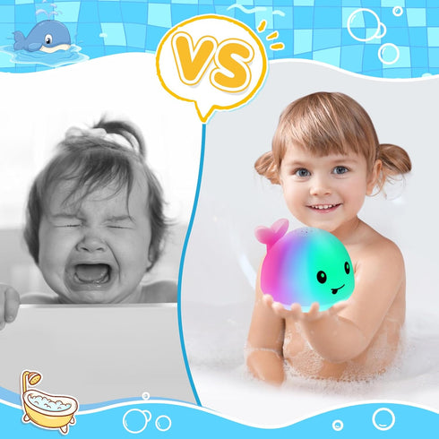 2024 Upgraded Baby Bath Toys, Girls Water Table Pool Toys Light Up Bath Toys for Kids Ages 1-3 Babies 6-12-18 Months, Pink Whale Sprinkler Spray Bathtub Toys Toddlers, Baby Girls Shower Newborn Gifts