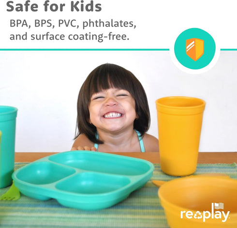 Re-Play Toddler Plates with Dividers - Set of 3, Dishwasher & Microwave Safe, Tulip