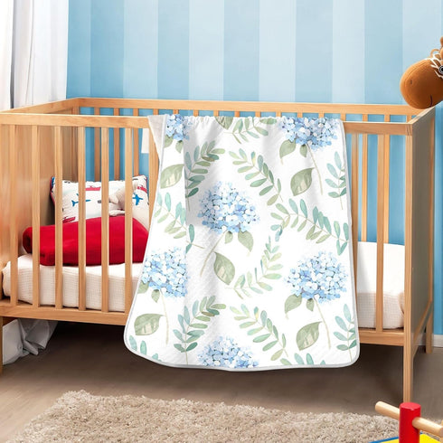 KICPOAY 30x40 Inch Swaddle Blanket for Blue Floral Hydrangeas with Leaves Baby Receiving Blanket Muslin Baby Swaddles