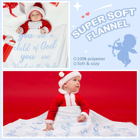Communion Rtteri Christian Baby Gifts Plush Baby Blanket with Dotted Backing First Gift Baptism Blanket Scripture