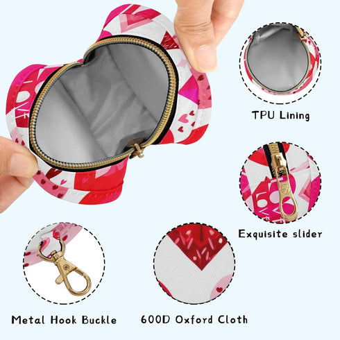 Valentines Heart Round Pacifier Storage Case with Zipper, Portable Pacifier Case for Travel, Diaper Bag & Purse