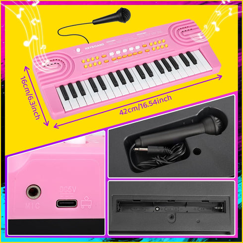 Drmukie 4 37 3 4 5 6 7 Upgraded Piano Keyboard Kids Toy for Year Old Girl Birthday Gift Key Pink Pianos with Microphone