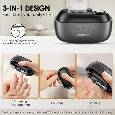 Trimmer 2 (3.3 inch) Electric Nail Clipper, Automatic Electric Nail with Light, Speeds,Magnetic Cover,Nail Scraps