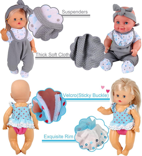 8pcs Baby Doll Clothes Dress - Newborn Accessories Gown Costumes with Schoolbag, Xmas Gift-wrap