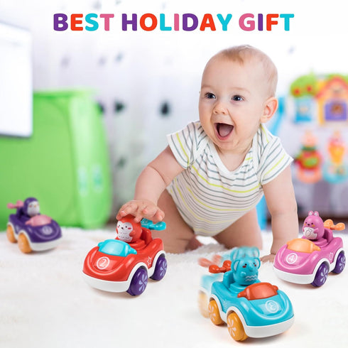 4 Pack Animal Cartoon Push Cars, Educational Toys for 1+ Year Old Girl Birthday Gift, Baby Toys