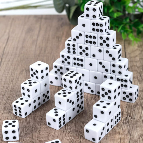 50 Pack 16MM Bulk of Opaque White Dice - Classic Six-Sided Dice for Board Games