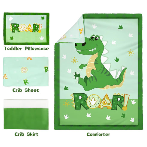 Set Boys,4 Set,Standard Cloele Crib Bedding for Piece Dinosaur Baby Bedding Size Toddler Nursery Bedding Includes