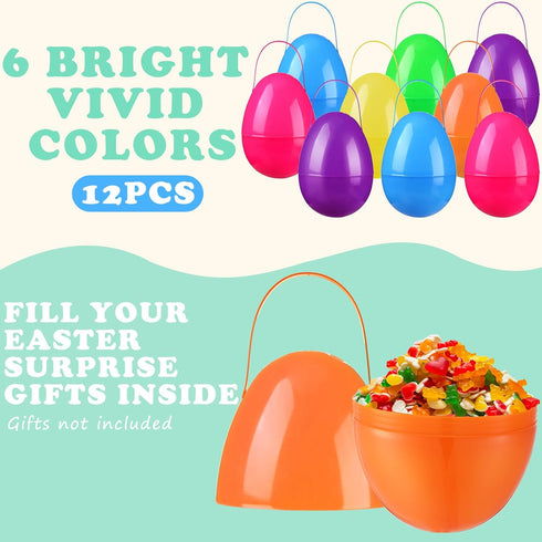 6 10 Inch Funtery Pcs Jumbo Easter Eggs Plastic Giant Easter Eggs with Handles, Clear Large Baskets Fillable Big Bunny