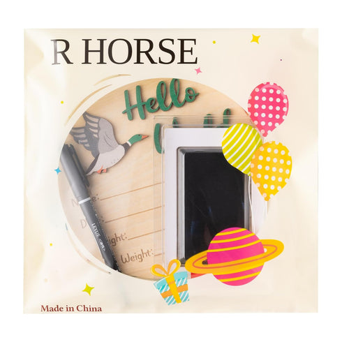3D R HORSE Baby Birth Announcement Sign with Marker Pen, Mallard Duck Baby Name Sign with Ink Pad for Hand