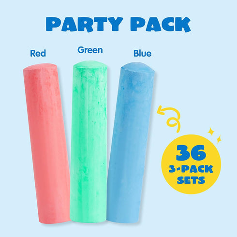 JOYIN 108 PCS Sidewalk Chalk Set in 36 Count, 3 Assorted Colors, Non-Toxic Jumbo Washable Driveway Chalk for Outdoor Art Play, Great Gift Toys for Kids, Classroom, Party Favors by JOYIN