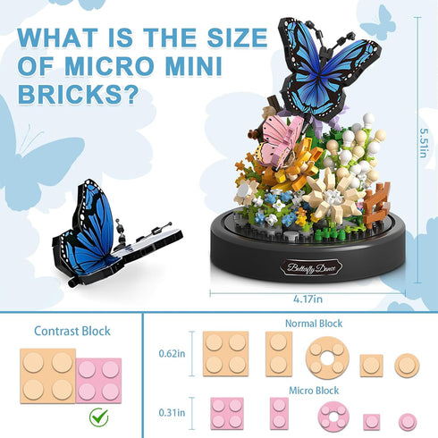 Flower Bouquet Butterfly Building Set, Bonsai Tree Flowers Building Blocks with Dust Cover, 530 PCS Micro Bricks Botanical Collection Kit, Birthday Gift for Women Girlfriend Adults 12+