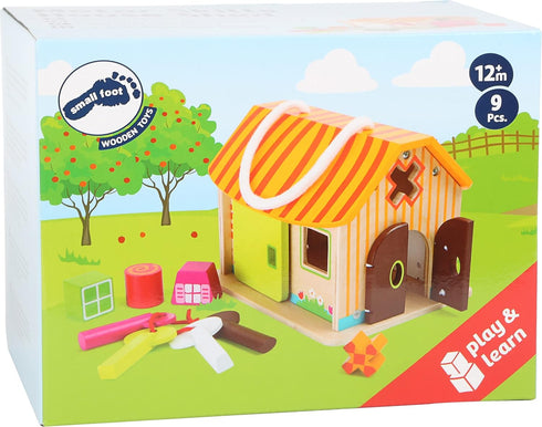 Playset 12+ (10315) Small Foot Wooden Toys Wood Shed with Keys Motor Skills Designed for Children Months, Multi
