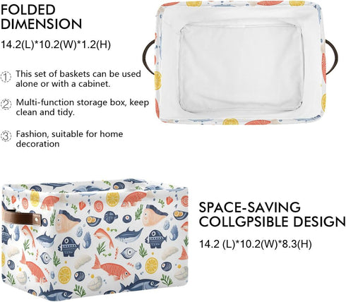 CWUPZAY 1 Pack Salmon Tuna Sardine Storage Basket Canvas Fabric Collapsible Storage Bins Box Organizer Waterproof