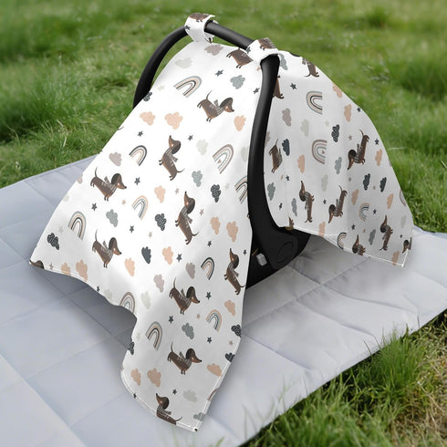 DOMIKING White Dachshund Dog Pattern Baby Car Seat Cover Breathable Infant Car Seat Cover for Babies Lightweight