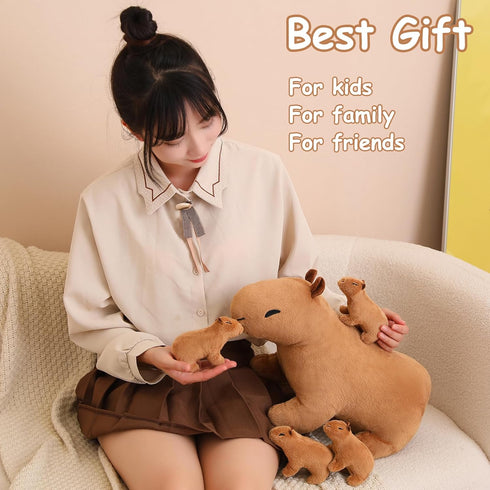 SQEQE Capybara Mommy Plush with 4 Cute Babies, Super Soft Capybara Stuffed Animals for Gift