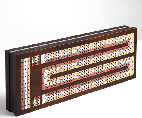 Set 3 9 Pegs2 BIVOMON Wooden Cribbage Board Game with Large Storage Area, Track Cribbage Board, Metal Playing