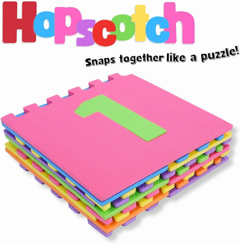 10 (12" 12" Hopscotch Playmat Foam Interlocking Puzzle Floor Mat - Large Number Tiles by Square Blocks)