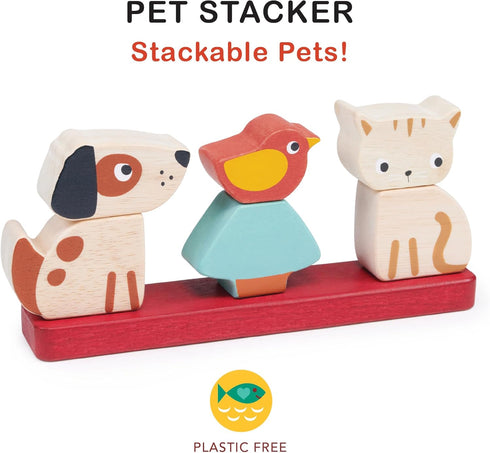 Pet Stacker - 7pcs Wooden Animal Stacker Toddler Toy - Natural Wood Educational Toy for Age 12M+