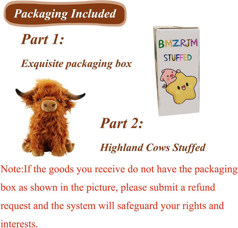Stuffed Animals Highland Cows, 11 inches Cute Fluffy Cattle Dolls for Baby Kids Girls Boys