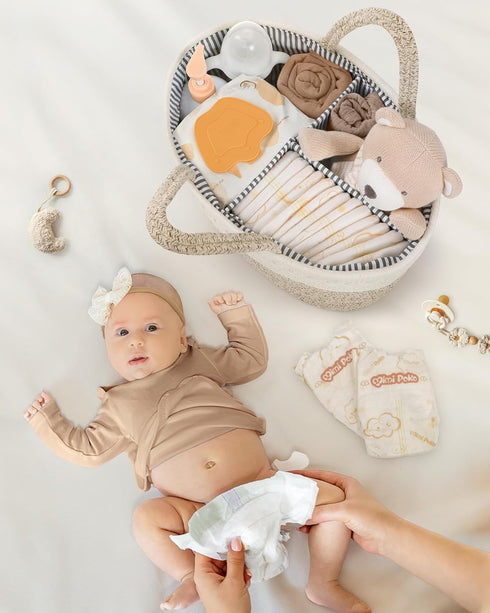 Maliton Extra Large Diaper Caddy Organizer, Cotton Rope Nursery Basket, Portable Organizer for Changing Table, Car