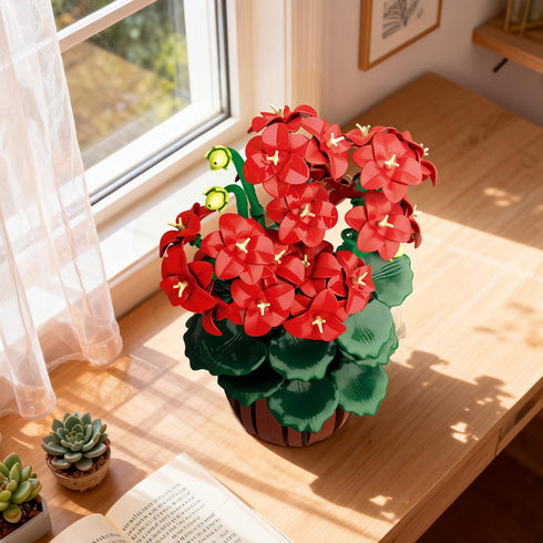 Set 548PCS 12+ CUBIMANA Flowers Geranium Botanicals Building - Artificial Bonsai Plants for Home Office Decor Display