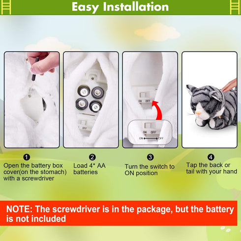 Marsjoy L:12" Pattern Gray Robot Cat Plush Cat Stuffed Animal Interactive Cat, Meow Kitten Touch Control, Electronic