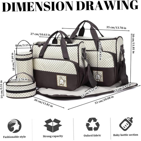 Ckuakiwu 5Pcs Diaper Bag, Diaper Bag, Large Capacity Waterproof Baby Travel with Changing Pad & Side Pockets