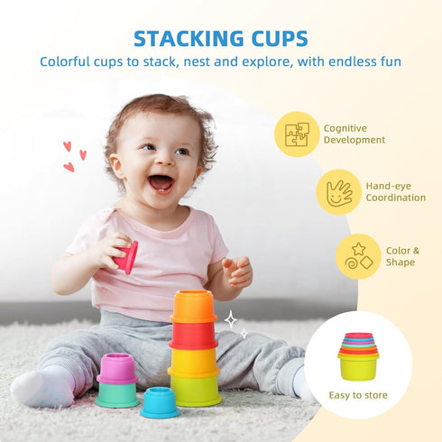 Montessori Toys for 1 Year Old - 7 in 1 Learning Educational Kit with Sensory Bin, Nesting Box, and Stacking Cups