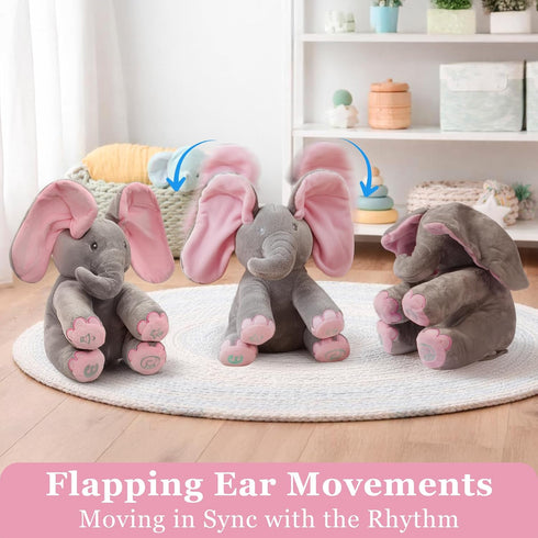 Dimple Kaia Peek A Boo Elephant Toy, Interactive Singing Stuffed Animal Plush with Moving Ears, Musical Stuffed Animal