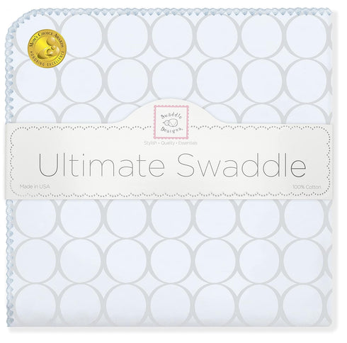 SwaddleDesigns Large Receiving Blanket, Ultimate Swaddle for Baby Boys, Softest US Cotton Flannel, Sterling Mod Circles