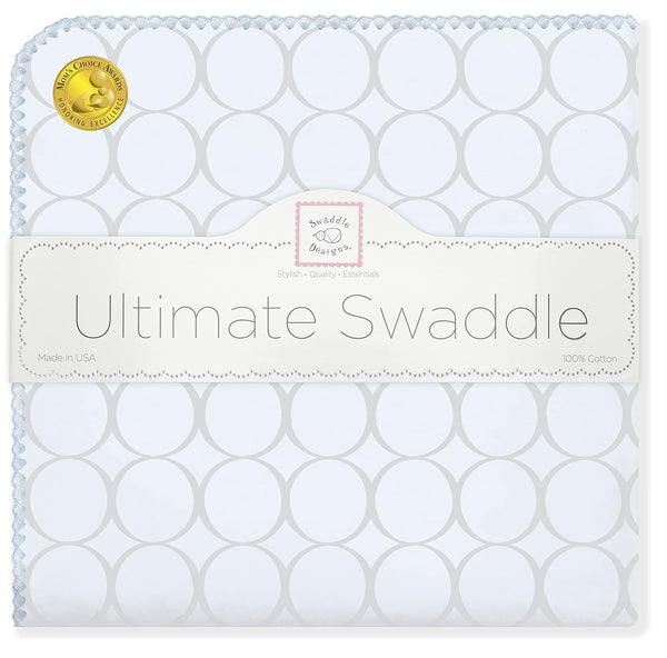 SwaddleDesigns Large Receiving Blanket, Ultimate Swaddle for Baby Boys, Softest US Cotton Flannel, Sterling Mod Circles