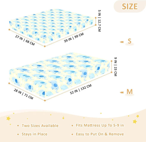 miaozhen 1 Pack 52x28 Cotton Crib Sheets for Baby Boys Girls Soft Comfy Cute Animal Blue Elephants Crib Mattress Sheet
