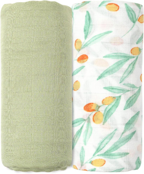 CoolaPeach Muslin Swaddle Blankets for Newborns,2 Pack Baby Boys Girls Receiving Blankets Large