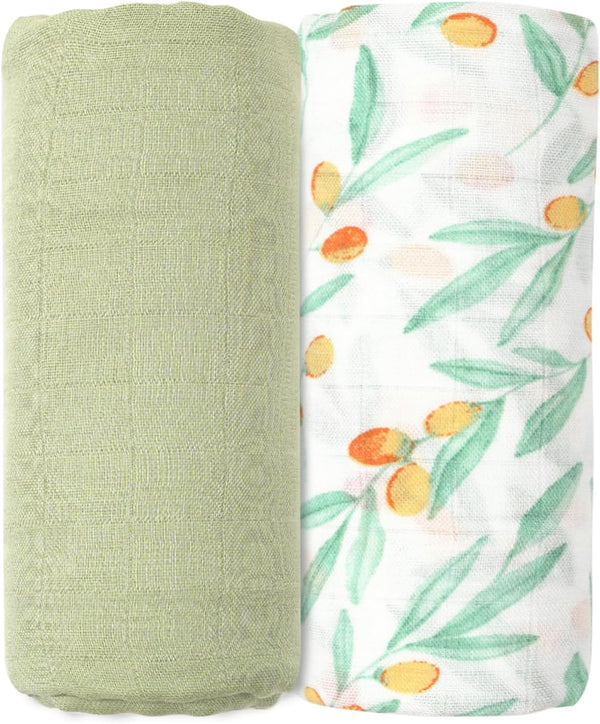 CoolaPeach Muslin Swaddle Blankets for Newborns,2 Pack Baby Boys Girls Receiving Blankets Large