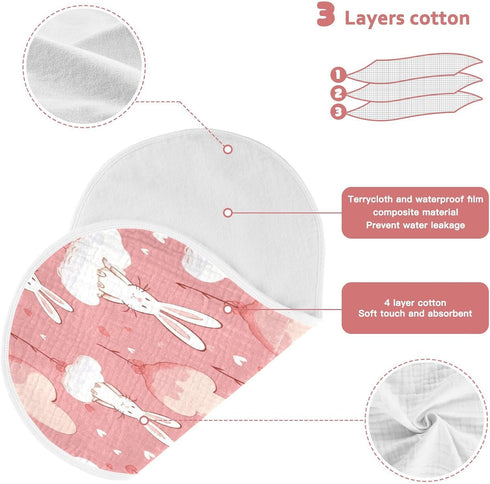 Bulletgxll Set 4, Cute Rabbits Unisex Baby Burp Cloths of Soft Absorbent Organic Cotton Muslin Burping Cloths