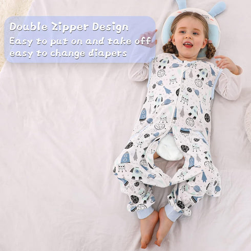 WONDAY Toddler Sleep Sack with Legs, 0.5T Cotton Sleeveless Baby Sleep Bag, Wearable Blanket for 2t-3t